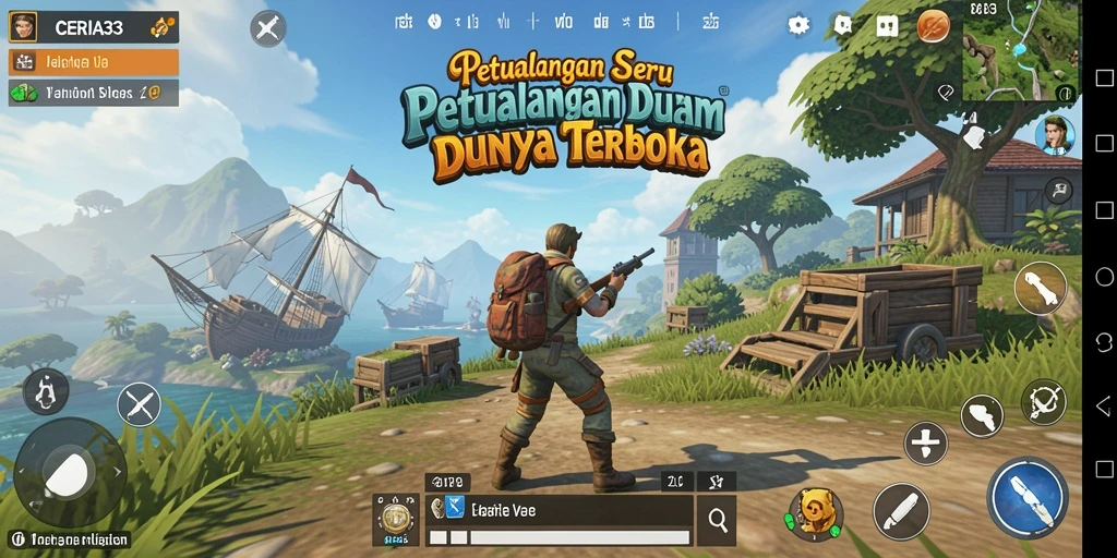 Tangkapan layar CERIA33 menampilkan aksi eksplorasi seru dalam dunia terbuka.