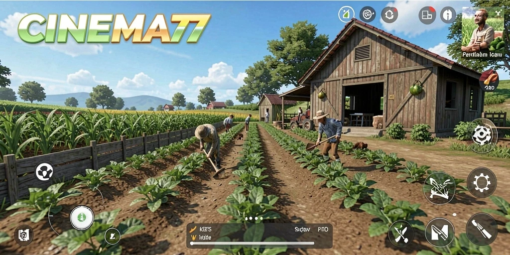 Screenshot utama CINEMA77 menunjukkan pengalaman bertani yang menyenangkan.