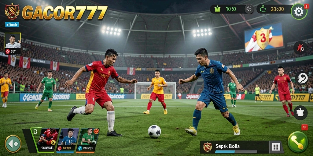 Screenshot gameplay GACOR777 yang menampilkan aksi sepak bola yang seru.