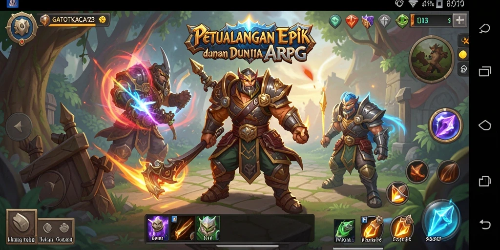 Screenshot GATOTKACA123 menampilkan aksi pertarungan seru dalam petualangan ARPG.