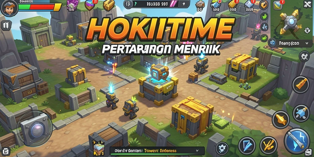 Tangkapan layar gameplay HOKITIME menunjukkan aksi mendebarkan di Tower Defense.