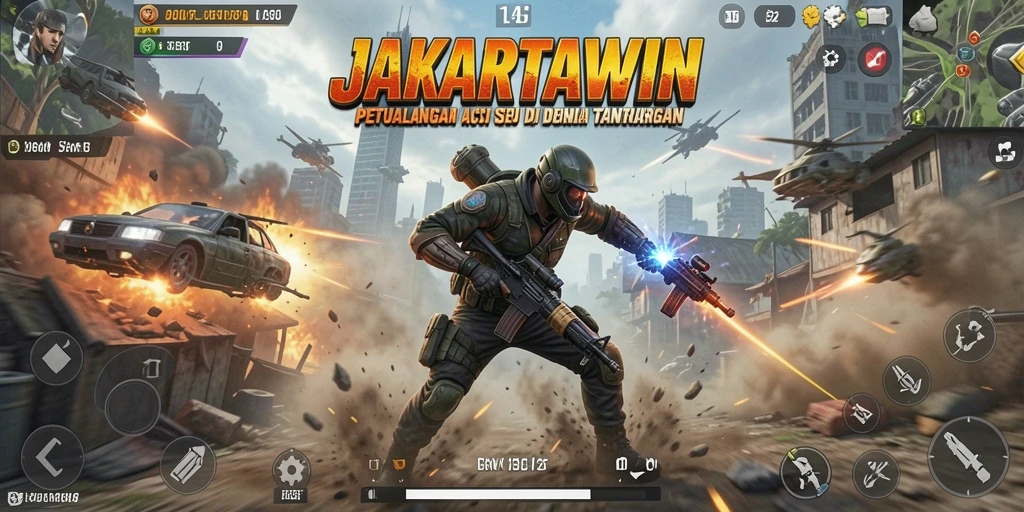 Screenshot gameplay JAKARTAWIN menampilkan aksi yang mendebarkan dan karakter yang berani.
