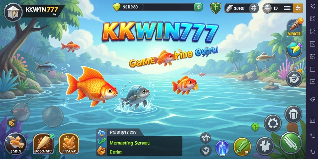 Tampilan gameplay KKWIN777 dengan ikan yang beragam dan lokasi memancing menarik.