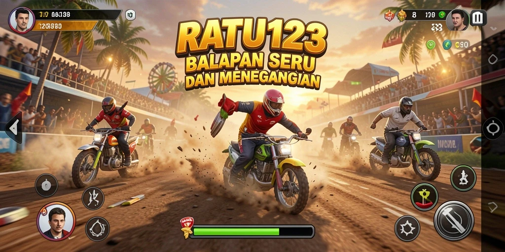 Tampilan gameplay seru saat balapan di RATU123 dengan berbagai kendaraan.