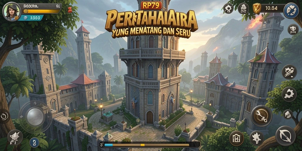 Tampilan gameplay menegangkan dalam RP79 menara pertahanan.