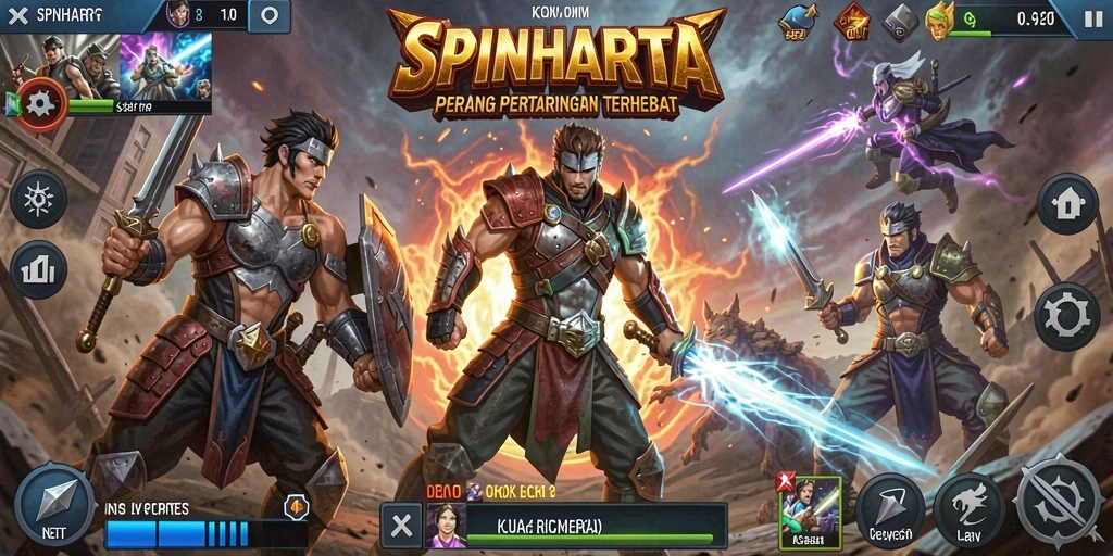 Gameplay seru dalam SPINHARTA saat pertempuran Battle Royale.