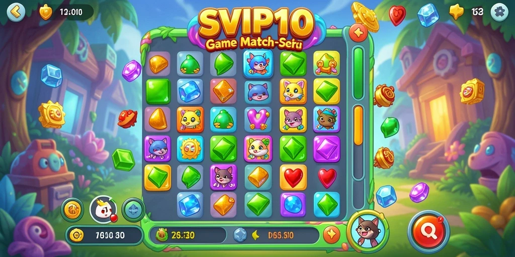 Screenshot gameplay SVIP10 yang menunjukkan keseruan dalam permainan Match-3.