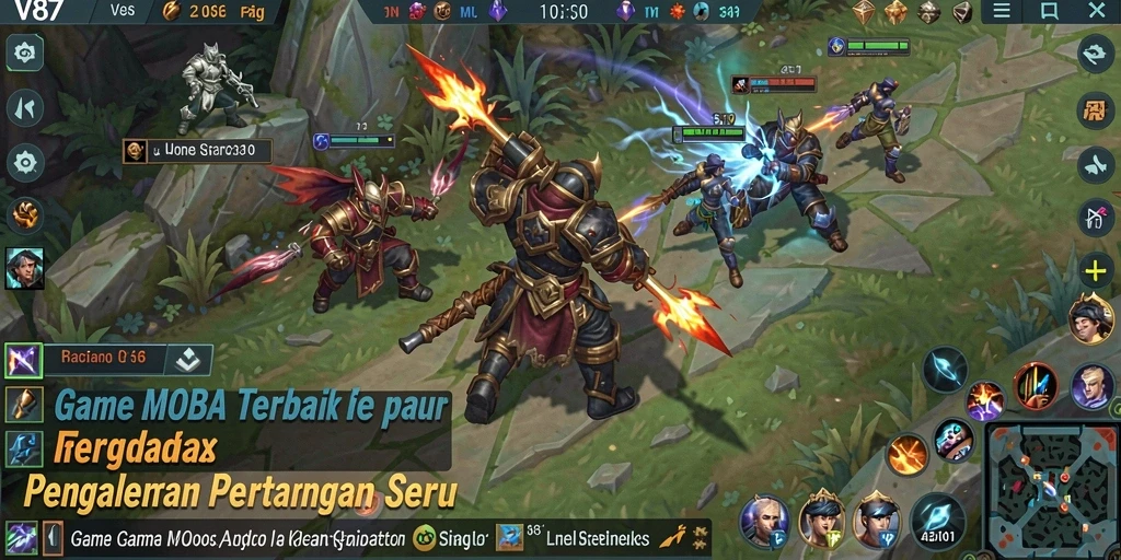 Screenshot V87 menunjukkan aksi seru dalam permainan MOBA.