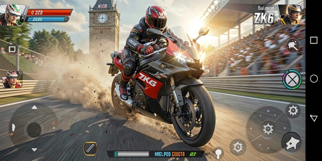 Gameplay ZK6 yang penuh aksi di lintasan balap.